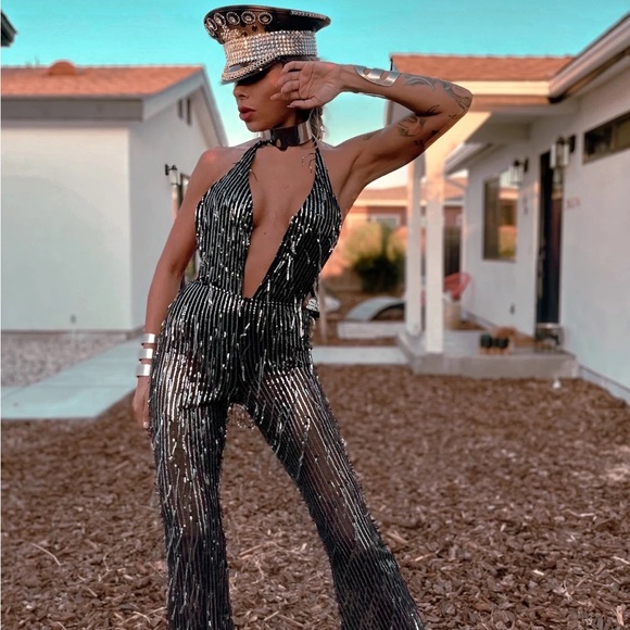 Disco Western Sequin fringe bridal festival jumpsuit. - Picture 9 of 11